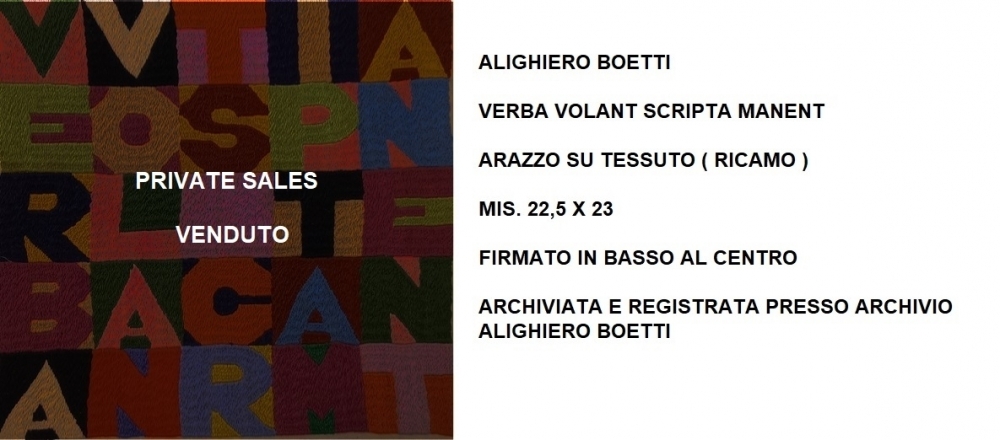 ALIGHIERO BOETTI  -  PRIVATE SALES - IORI CASA D'ASTE